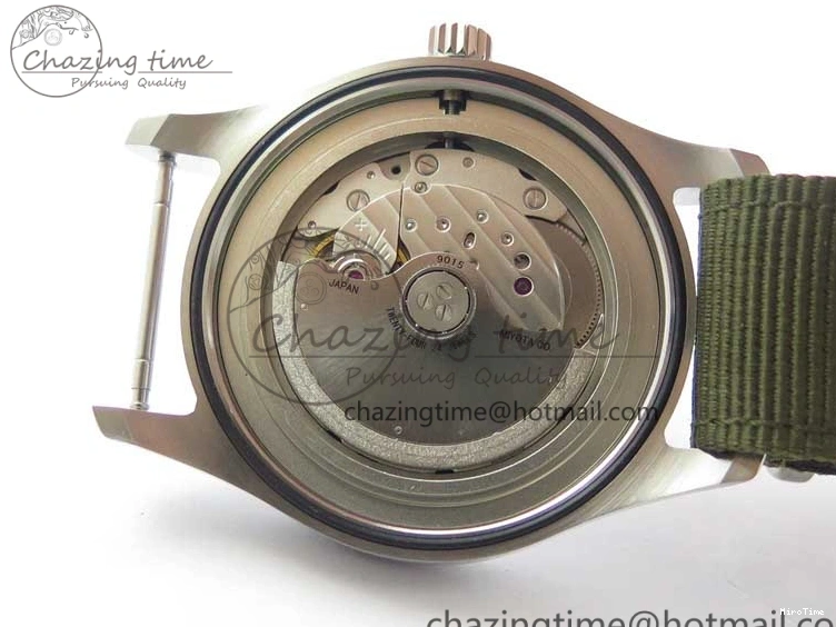 MIROTIME 0207 Fashionable Pilot IW326801 SS MK 1:1 Best Edition Black Dial on Green Nylon Strap MIYOTA 7122